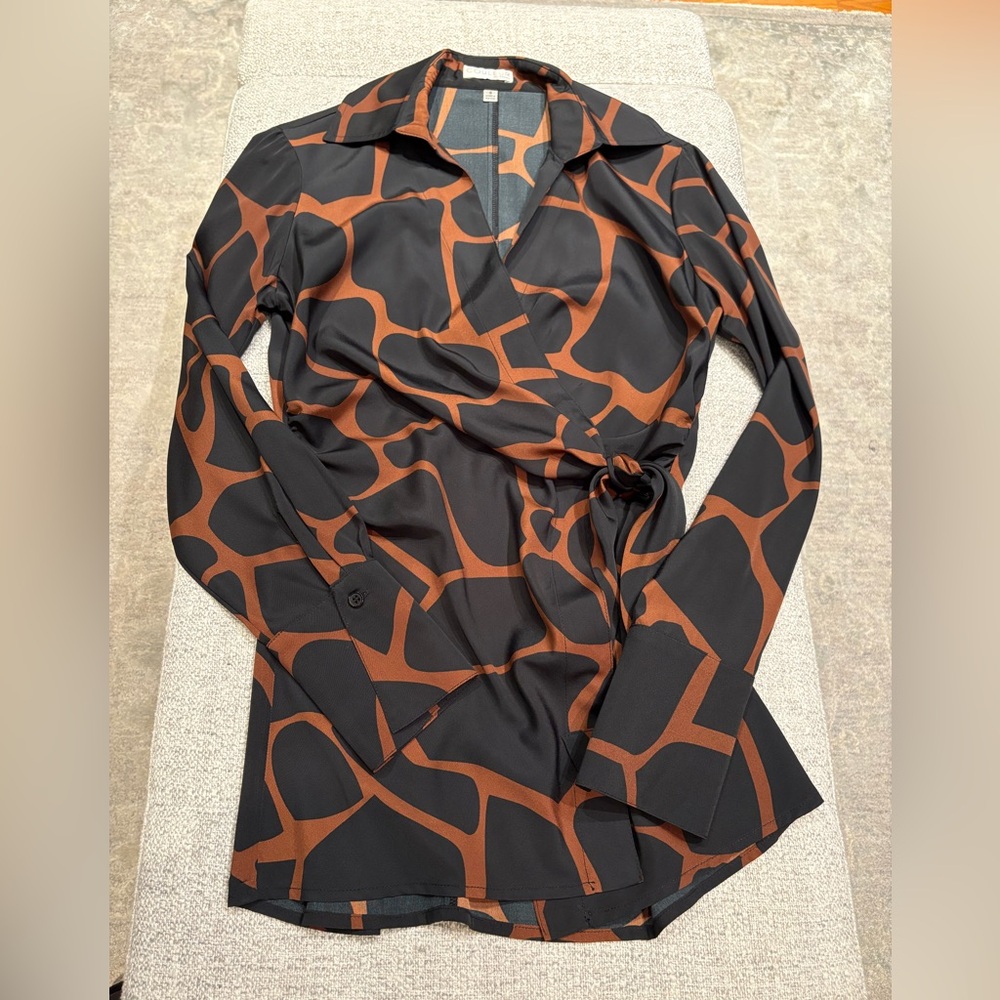 Finley Black and Brown Wrap Top